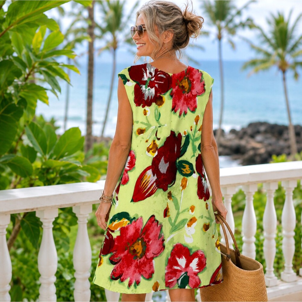 Jams World Green Floral Midi Dress with Red & Burgundy Blooms - Picture 6 of 9